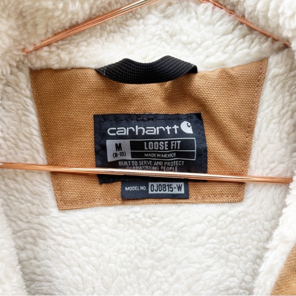 Carhartt Weathered Wildwood Jacket Tan Size Medium Hooded Sherpa Lined - Picture 3 of 8